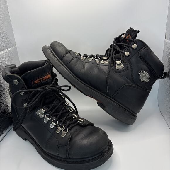 Vintage Style Men\'s Harley-Davidson Leather Lace-Up MotorcycleBoots Size 8.5 M